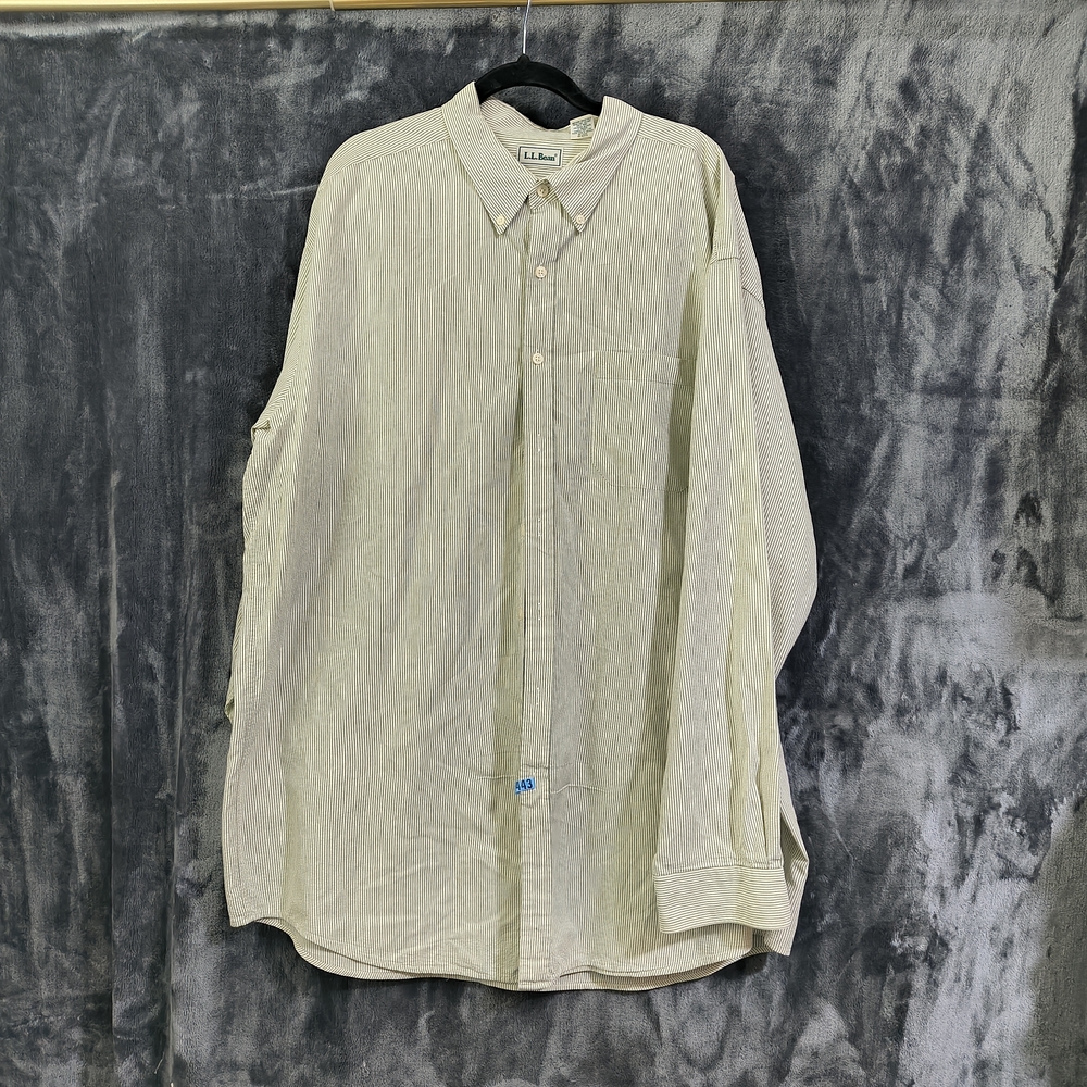 L.L. Bean Men's Button-Down Long Sleeve Shirt in Light Olive Cream Stripped XLT